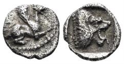 Ancient Coins - Troas, Assos. Circa 450-400 BC. AR Tetartemorion (0.26g, 7mm). Cf. Weber 5318 (hemiobol)