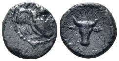 Ancient Coins - Seleukid Kingdom. Seleukos I Nikator. 312-281 BC. AE 9mm (0.77g). Sardeis mint. SC 7 var. (slighlty right)