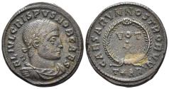 Ancient Coins - Crispus, Caesar. 317-326 AD. AE Follis (3.47g, 20mm). Arelate mint. Struck 322/3 AD. RIC 254