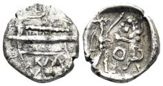 Ancient Coins - Phoenicia, Sidon. Baalshillem (Sakton) II. Circa 401-365 BC. AR Sixteenth Shekel (0.61g, 9mm). E&E-S 851-1191