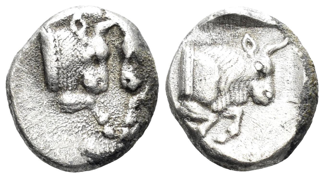 Karia, Uncertain mint (Mint D). Circa 450-400 BC. AR Diobol (1.18g