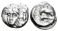 Ancient Coins - Moesia, Istros. 4th century BC. AR Trihemiobol (1.25 gm, 12mm). SNG BM Black Sea 250