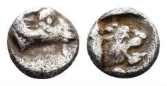 Ancient Coins - Karia, Uncertain. 4th century BC. AR Tetartemorion (0.24 gm, 5mm). SNG Keckman 903