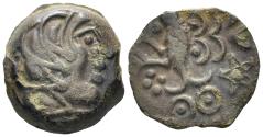 Ancient Coins - Celtic Northeast Gaul. Senones. Circa 100-50 BC. AE 15mm (3.35g). D&T 2635