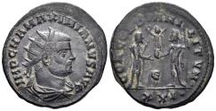 Ancient Coins - Maximianus I Herculius. 285-310 AD. AE Radiatus (4.54g, 22mm). Cyzicus mint. Struck 293 AD. RIC 607