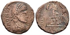 Ancient Coins - Honorius. 393-423 AD. AE3 (1.53g, 14mm). ‘Barbaric imitative’ issue. Struck 408-20 AD. RIC 72