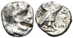Ancient Coins - Judaea, Gaza. Circa 350-300 BC. AR Drachm (3.63g, 15mm). Mildenberg Gaza (1990) pl. VI, 4