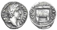Ancient Coins - Antoninus Pius. 138-161 AD. AR Denarius (3.36g, 19mm). Rome mint. Struck 145-7 AD. RIC 137
