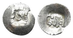 Ancient Coins - Lykia or Karia Uncertain (?). Circa 5th century BC. AR Hemitetartemorion (0.10g, 6mm). Apparently unpublished
