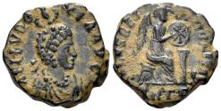 Ancient Coins - Aelia Eudoxia, Augusta. 400-404 AD. AE3 (2.57g, 15.5mm). Antioch mint. Struck 401-3 AD. RIC 104