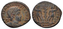 Ancient Coins - Constantine II, as Caesar. 317-337 AD. AE Follis (1.10g, 16mm). Antioch mint. Struck 336/7 AD. RIC 109
