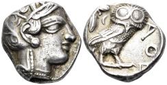 Ancient Coins - Attica, Athens. Circa 454-404 BC. AR Tetradrachm (17.16g. 24mm). SNG Copenhagen 31