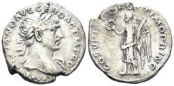 Ancient Coins - Trajan. 98-117 AD. AR Denarius (2.99g, 19mm). Rome mint. Struck 107/8 AD. RIC 128