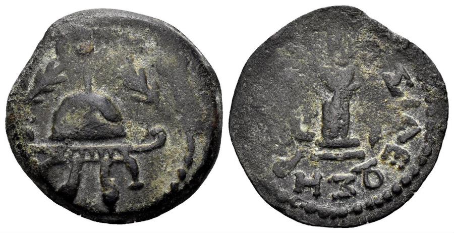 Ancient Coins - Judaea, Herodians. Herod I the Great. 40-4 BC. AE Eight Prutot (6.04 gm, 23mm). Sebaste mint. Dated RY 3 (37 BC). RPC I 4901