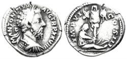 Ancient Coins - Marcus Aurelius. 161-180 AD. AR Denarius (3.34g, 20mm). Rome mint. Struck 174 AD. RIC 290
