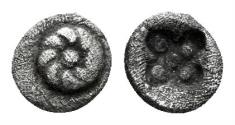 Ancient Coins - Ionia, uncertain mint. Circa 520-480 BC. AR Tetartemorion (0.12 gm, 4.5mm). SNG Klein 433