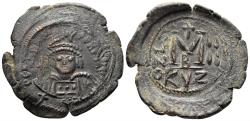 Ancient Coins - Maurice Tiberius, 582-602. AE Follis (12.10g, 26mm). Cyzicus mint. RY 4 (585/6). SB 518