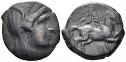 Ancient Coins - Sicily, Morgantina. Punic occupation. Circa 212-211 BC. AE 20mm (4.38g). CNS III p. 346, 1
