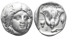 Ancient Coins - Karia, Islands off, Rhodes. Circa 340-316 BC. AR Didrachm (6.72g, 19mm). SNG Helsinki I 438
