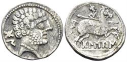 Ancient Coins - Spain, Bolskan. Circa 80-72 BC. AR Denarius (3.48g, 18.5mm). SNG BM Spain 710-33