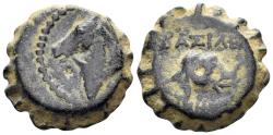 Ancient Coins - Seleukid Kingdom. Demetrios I Soter. 162-150 BC. AE Serrate (3.87g, 15mm). Antioch mint. SC 1646