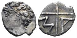 Ancient Coins - Southern Gaul, Massalia. Circa 215-200 BC. AR Obol (0.44g, 10mm). SNG Copenhagen 723-7