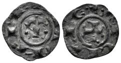 World Coins - Italy, Sicily. Kingdom. Manfred von Hohenstaufen. 1258-1266. Billon Denaro (0.50 gm, 16mm). Messina mint. Struck 1258-1266. Travaini 78