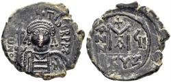 Ancient Coins - Maurice Tiberius. 582-602. AE Follis (11.80g, 29mm). Cyzicus mint. Dated RY 7 (588/9). SB 518