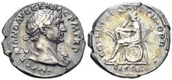 Ancient Coins - Trajan. 98-117 AD. AR Denarius (3.40g, 20.5mm). “Dacia Capta” commemorative. Struck circa 108-9 AD. RIC 98