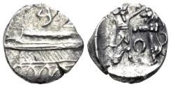 Ancient Coins - Phoenicia, Sidon. Baalshillem (Sakton) II. Circa 401-365 BC. AR Sixteenth Shekel (0.60g, 10mm). E&E-S 851-1191