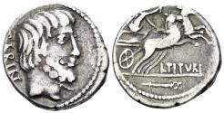 Ancient Coins - Titurius L.f. Sabinus. 89 BC. AR Denarius (3.85g, 17.5mm). Crawford 344/3