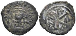 Ancient Coins - Maurice Tiberius. 582-602. AE Half Follis (5.23g, 24mm). Constantinople mint. Dated RY 3 (584/5). SB 497