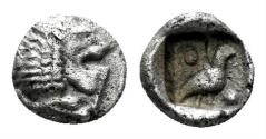 Ancient Coins - Ionia or Karia, uncertain mint. Miletos (?). 420-390 BC. AR Tetartemorion (0.17 gm, 5.5mm). SNG Kayan 944