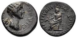 Ancient Coins - Phrygia, Hierapolis. Agrippina II, Augusta. 50-59 AD. AE 15.5mm (2.99 gm). Magytes, magistrate. RPC I 2983