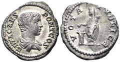 Ancient Coins - Geta, as Caesar. 198-209 AD. AR Denarius (3.30g, 19mm). Rome mint. Struck 203-8 AD. RIC 38b