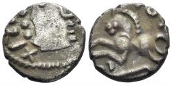 Ancient Coins - Celtic Northeast Gaul. Sequani. Togirix. Circa 50 BC. AR Quinarius (1.72g, 13mm). Castelin 717