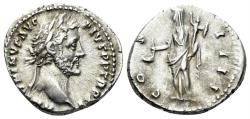 Ancient Coins - Antoninus Pius. 138-161 AD. AR Denarius (3.26 gm, 18mm). Rome mint. Struck 151/2 AD. RIC 219