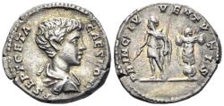 Ancient Coins - Geta, as Caesar. 198-209 AD. AR Denarius (3.24g, 18mm). Rome mint. Struck 200-5 AD. RIC 18