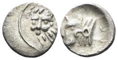 Ancient Coins - Karia, Uncertain. 400-350 BC. AR Hemiobol (0.32gm, 8mm). Milesian standard. Uncertain ('Mint C'). SNG Kayhan 1725/ 6 var.