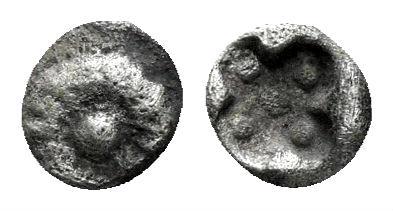 Ancient Coins - Ionia, Miletos. Circa 510-494 BC. AR 1/96 Stater- Lydo-Milesian standard (0.11 gm, 4mm). SNG Tübingen 3018