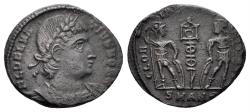 Ancient Coins - Delmatius, Caesar. 335-337 AD. AE Follis (1.85g, 16mm). Antioch mint. Struck 335 AD. RIC 90