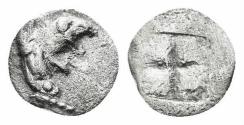 Ancient Coins - Ionia, Teos. Circa 475-450 BC. AR Tetartemorion (0.18 gm, 7mm). SNG Kayan 603