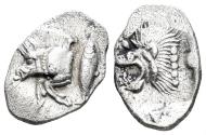Ancient Coins - Mysia, Kyzikos. Circa 450-400 BC. AR Hemiobol (0.40g, 11mm). SNG BN 375