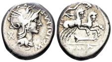 Ancient Coins - M. Cipius. 115-114 BC. AR Denarius (3.88g, 16mm). Rome mint. Crawford 289/1