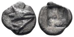 Ancient Coins - Mysia, Kyzikos. Circa 600-550 BC. AR Hemiobol (0.47g, 8.5mm). Cf. Roma E-sale 41, 284