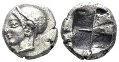 Ancient Coins - Ionia, Phokaia. Circa 521-478 BC. AR Diobol (1.42g, 10mm). SNG Kayhan I 522-6