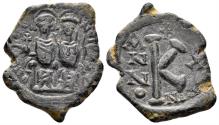 Ancient Coins - Justin II. 565-578. AE Half Follis (6.60g, 25mm). Nicomedia mint. Dated RY 10 (574/5). SB 370