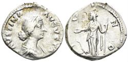 Ancient Coins - Faustina II, Augusta. 147-175 AD. AR Denarius (3.36g, 19mm). Rome mint. Struck 161-75 AD. RIC 111 (Aurelius)