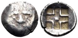 Ancient Coins - Lower Danube. Uncertain tribe. 3rd to 2nd centuries BC. AR Drachm (1.73g, 13mm). Imitating Parion. Toplalov 56-57 (Odrysae)