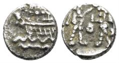 Ancient Coins - Phoenicia, Sidon. Baalshallim II. Circa 401-366 BC. AR 1/16 Shekel (0.32g, 7mm). HGC 10, 240